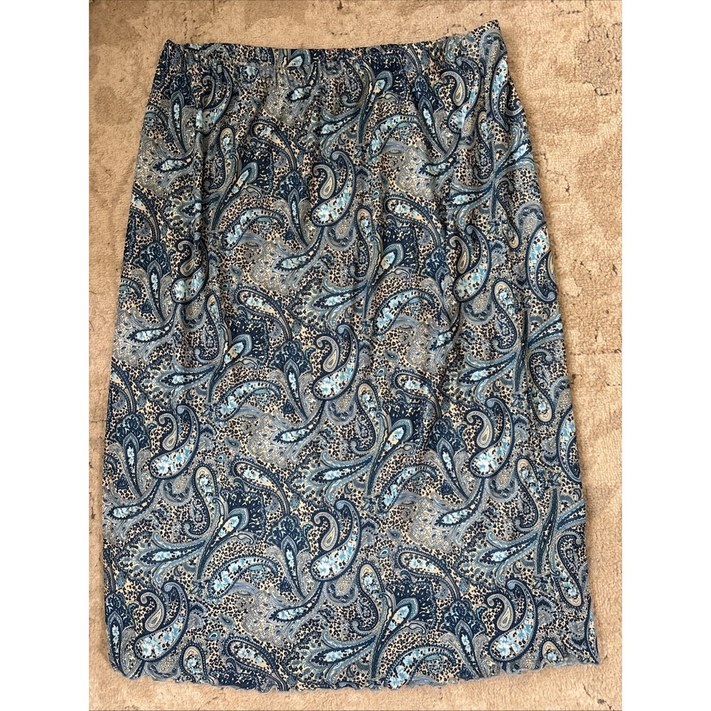 Caran NY Womens 2X Turquoise Paisley Straight Skirt Lined Elastic Waist MIDI